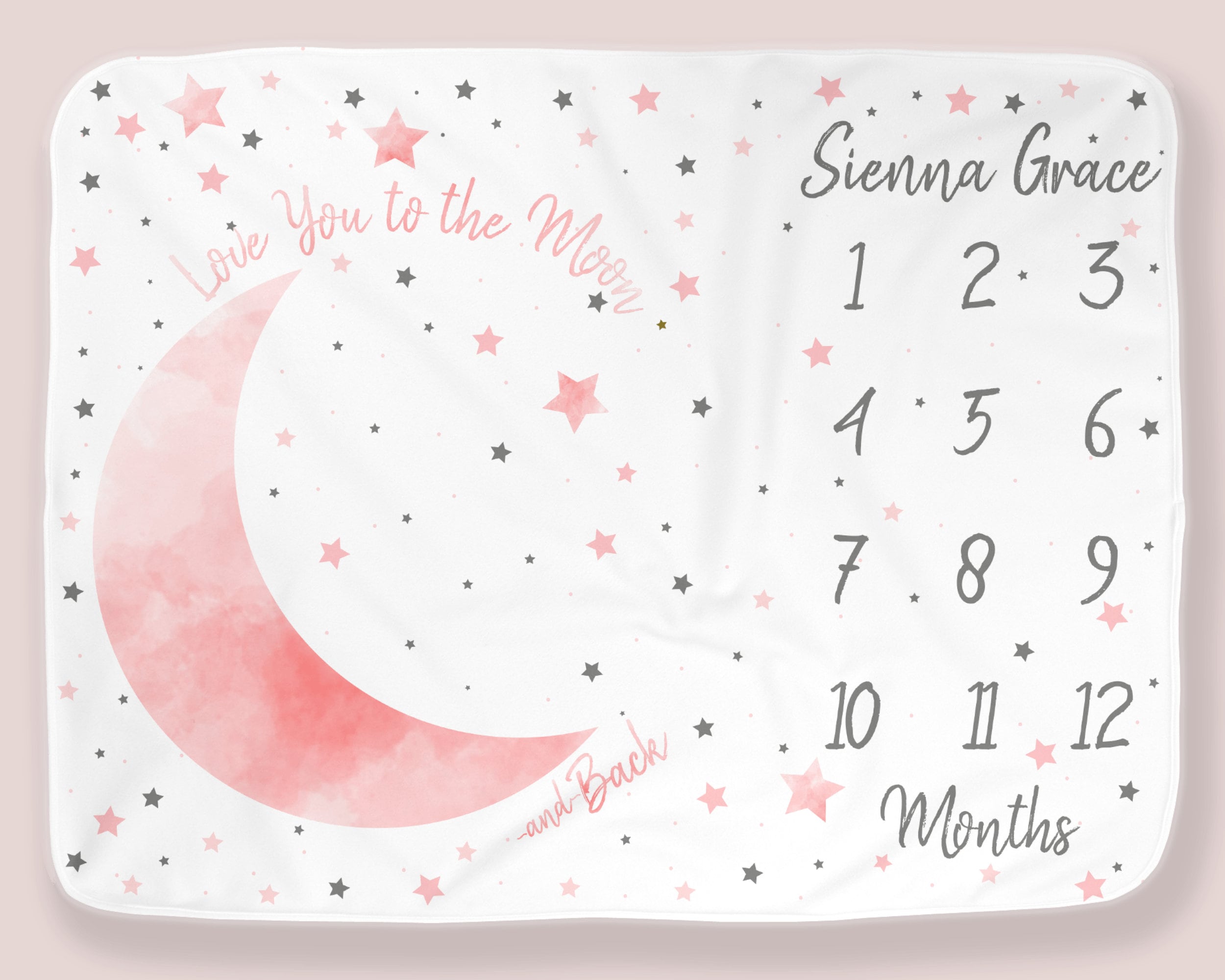 Moon Baby Milestone Blanket Girl, First Year Calendar Monthly Growth Mat, I Love You to the Moon and Back Month Blanket, Baby Shower Gift