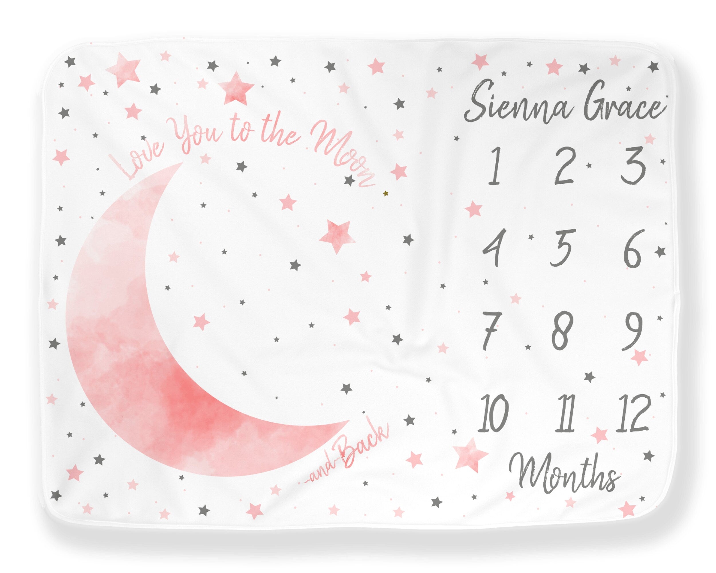 Moon Baby Milestone Blanket Girl, First Year Calendar Monthly Growth Mat, I Love You to the Moon and Back Month Blanket, Baby Shower Gift