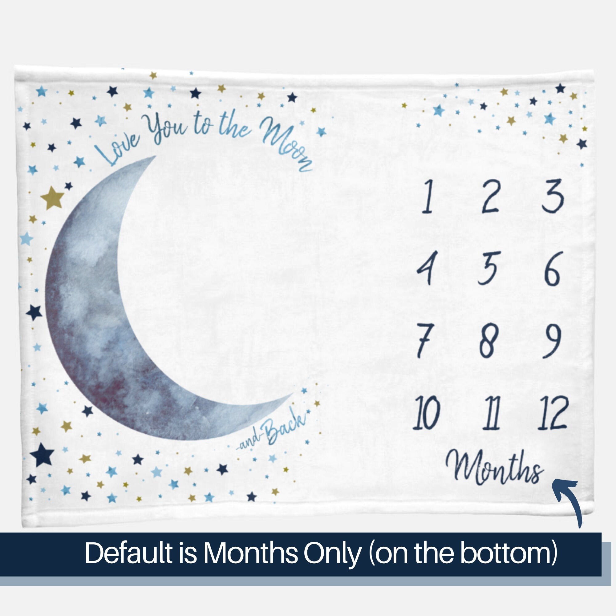 Moon Baby Milestone Blanket Boy, Personalized Name Month Blanket, First Year Calendar Monthly Growth Mat, I Love You to the Moon and Back
