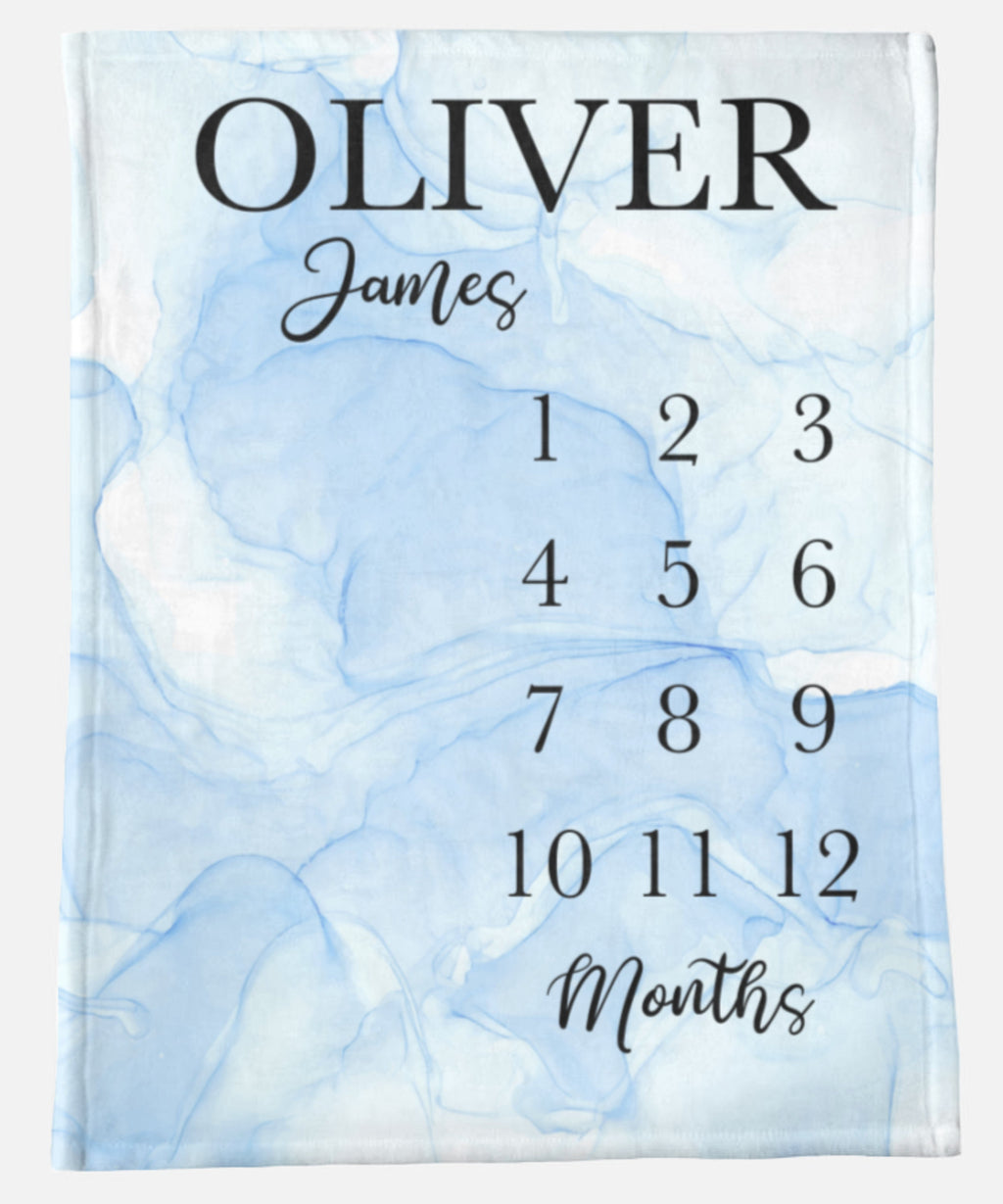 Baby Milestone Blanket Boy, Marble Watercolor Personalized Name Month Blanket, First Year Calendar Monthly Growth Chart, Baby Shower Gift