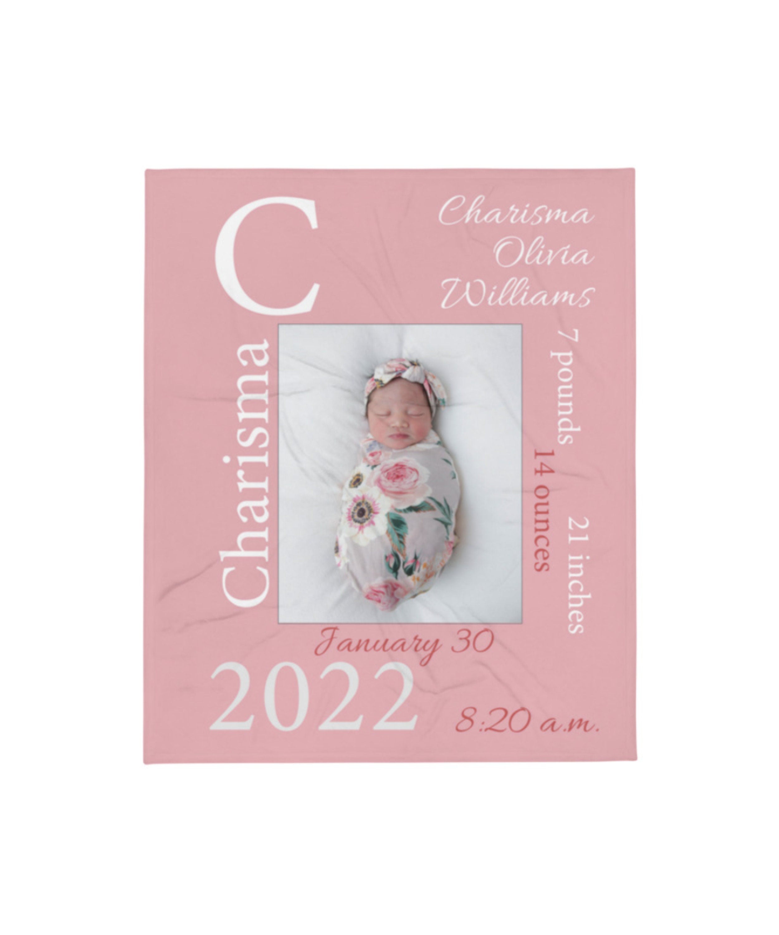 Personalized Baby Photo Newborn Blanket with Birth Stats, Customized Name BirthDate Weight Growth, Custom Keepsake Toddler Throw Girls Boys