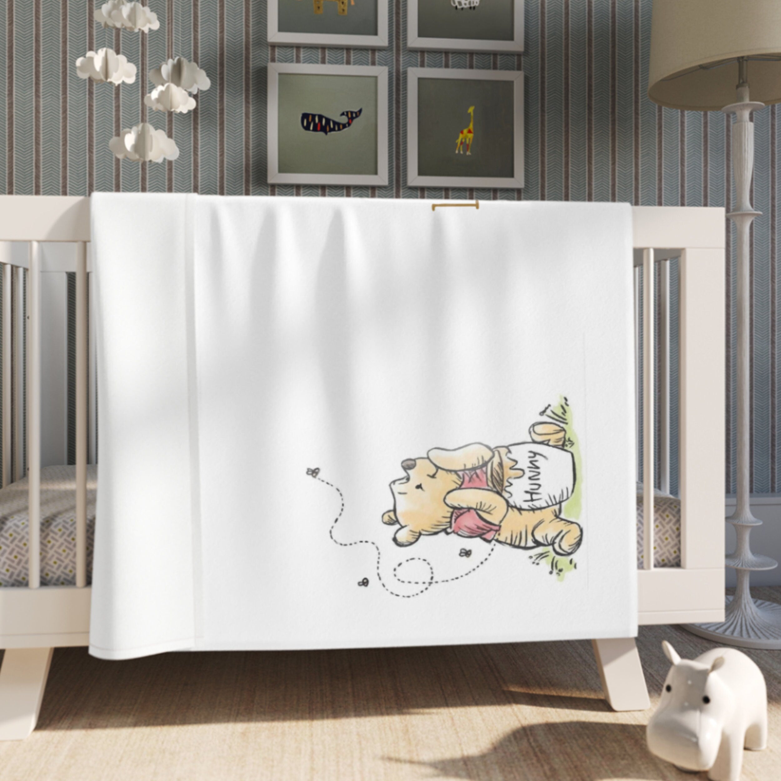 Classic Winnie Bear Baby Milestone Blanket Boy, First Year Calendar Monthly Growth Blanket Girl, Personalized Name Month Baby Shower Gift