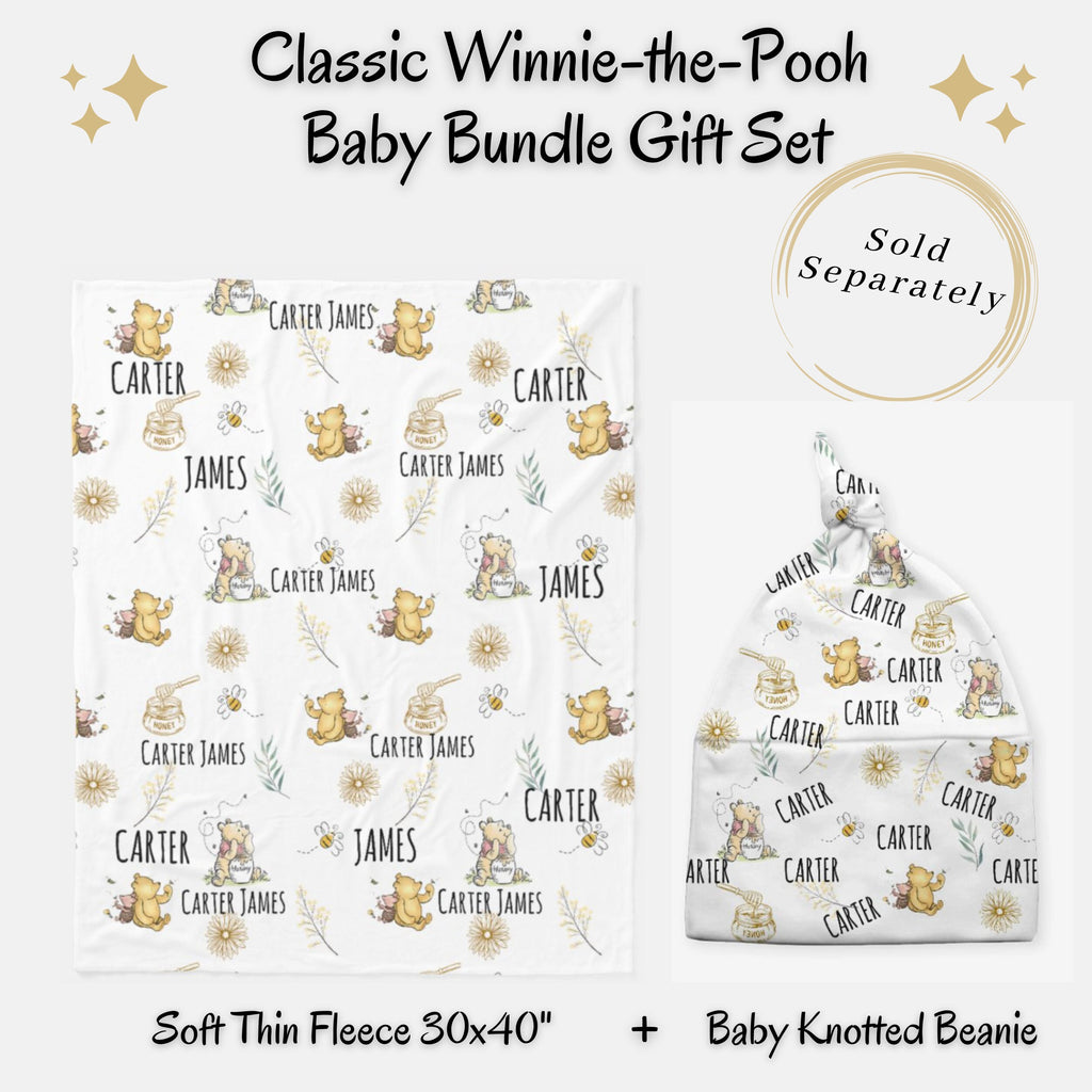 Classic Winnie Bear Personalized Swaddle Blanket, Custom Baby Name Gift, First Year Hospital Baby Photoshoot, Newborn Baby Shower Gift Boy