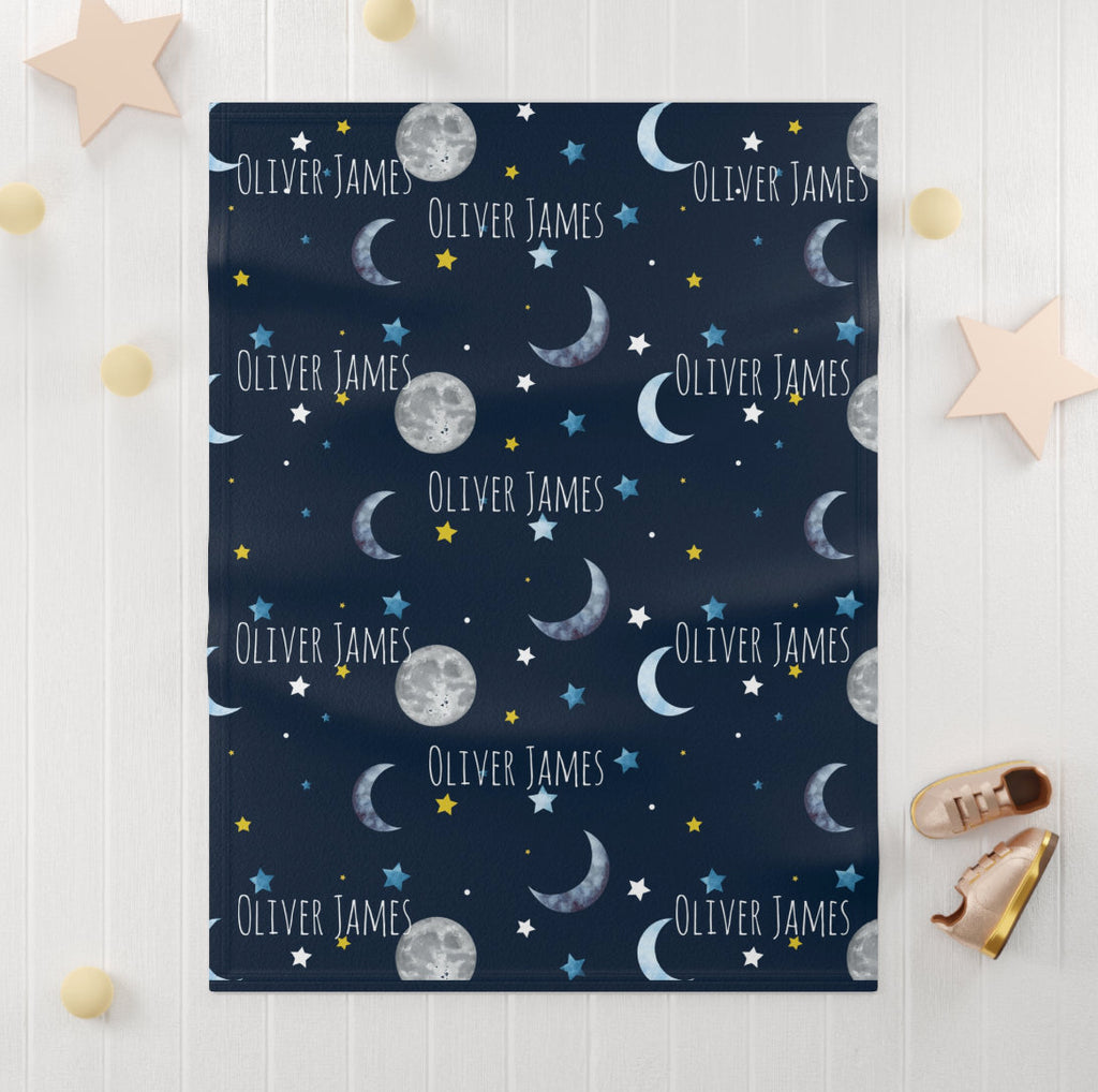 Personalized Baby Blanket Boy, Moon Stars Custom Name Throw, I Love You to the Moon and Back, Newborn Hospital Photo Mat, Baby Shower Gift