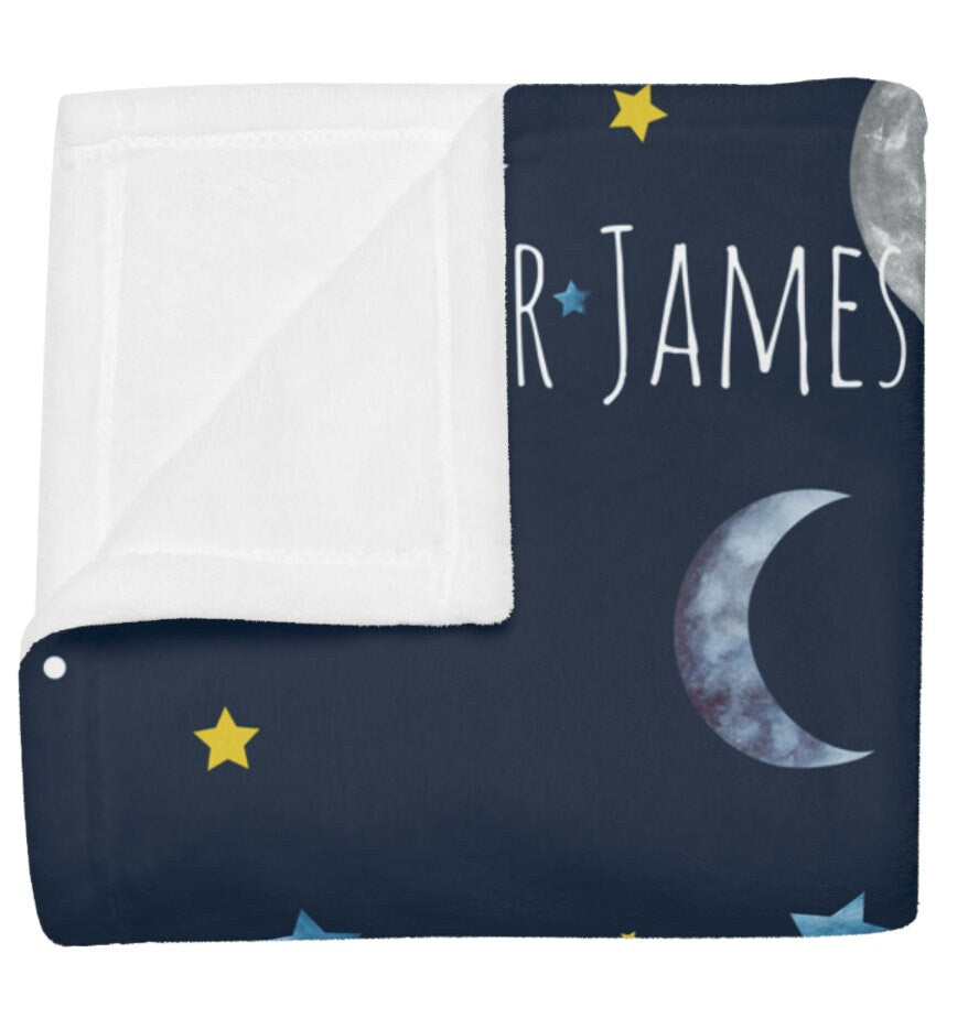 Personalized Baby Blanket Boy, Moon Stars Custom Name Throw, I Love You to the Moon and Back, Newborn Hospital Photo Mat, Baby Shower Gift