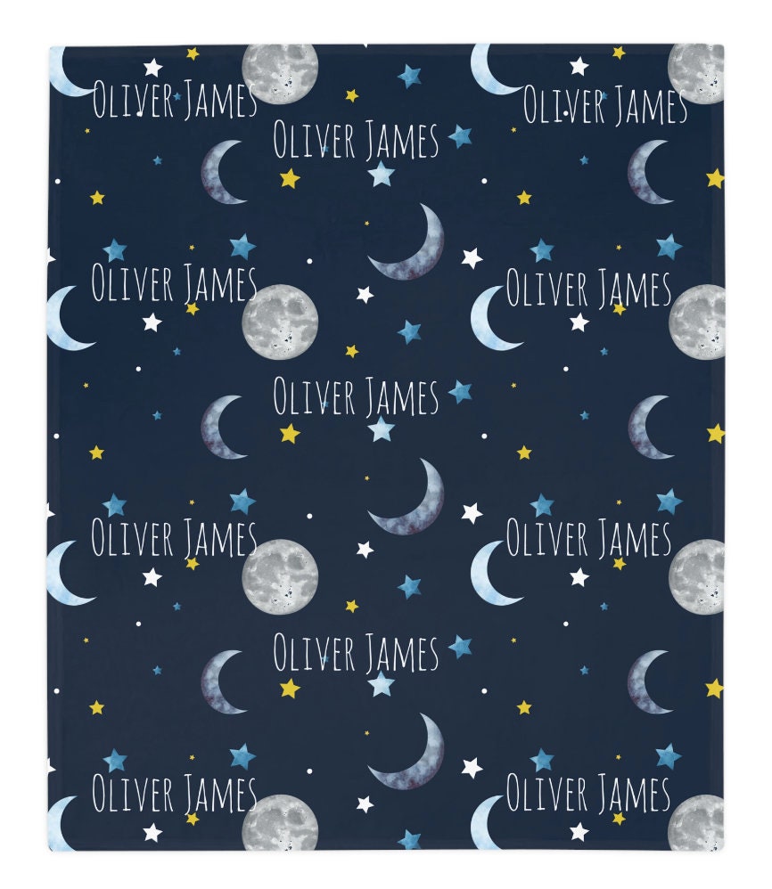 Personalized Baby Blanket Boy, Moon Stars Custom Name Throw, I Love You to the Moon and Back, Newborn Hospital Photo Mat, Baby Shower Gift