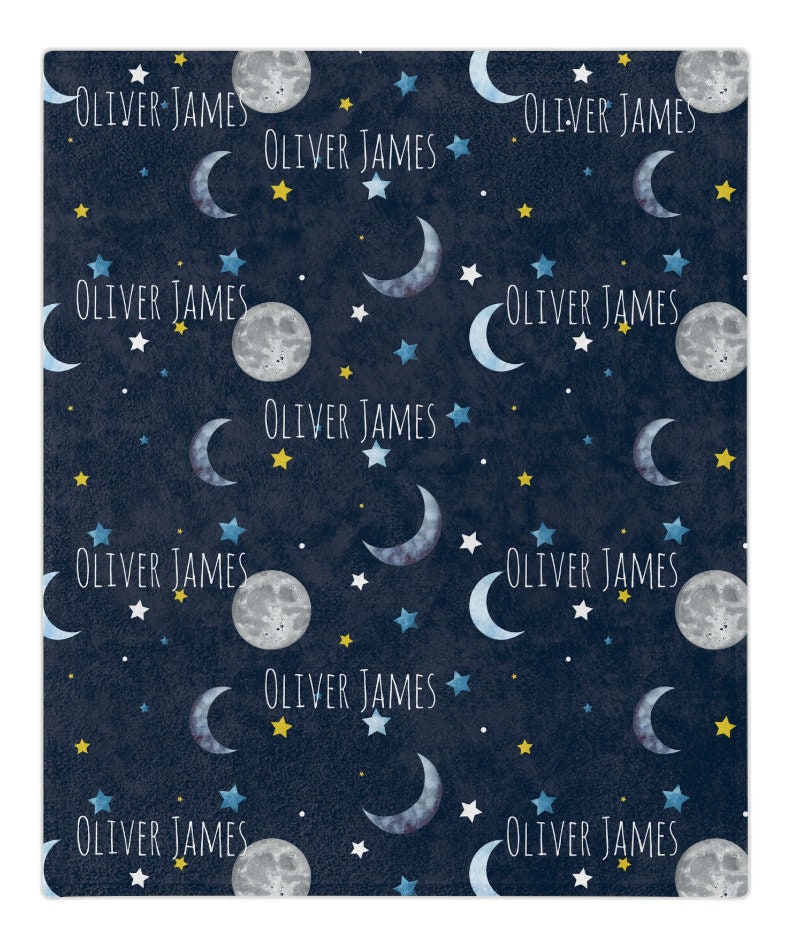 Personalized Baby Blanket Boy, Moon Stars Custom Name Throw, I Love You to the Moon and Back, Newborn Hospital Photo Mat, Baby Shower Gift