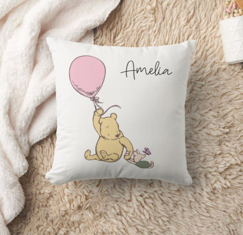 Personalized Vintage Bear Pillow, Nursery Decor, Baby Bear Pillowcase, Artisan Name Throw Pillow, Newborn Baby Shower Gift