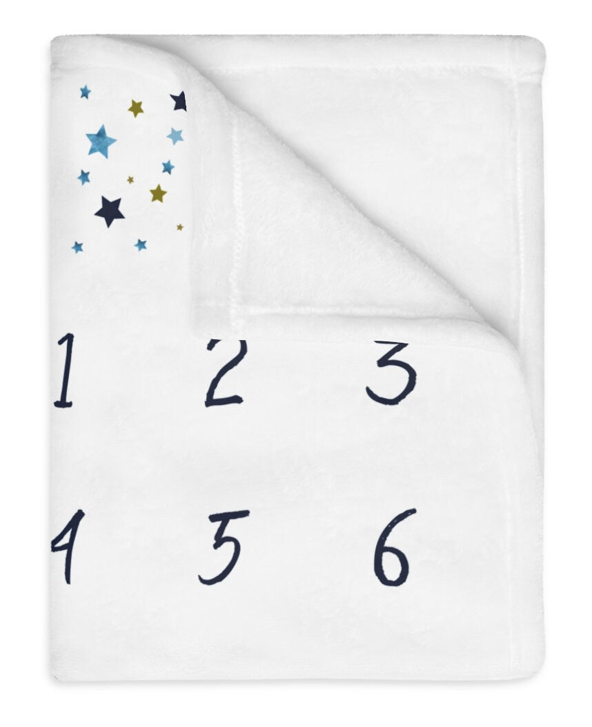 Moon Baby Milestone Blanket Boy, Personalized Name Month Blanket, First Year Calendar Monthly Growth Mat, I Love You to the Moon and Back