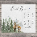 Deer Forest Baby Milestone Blanket Boy, Buck Month Blanket, First Year Calendar Monthly Growth Blanket, Mountain Milestone, Baby Shower Gift