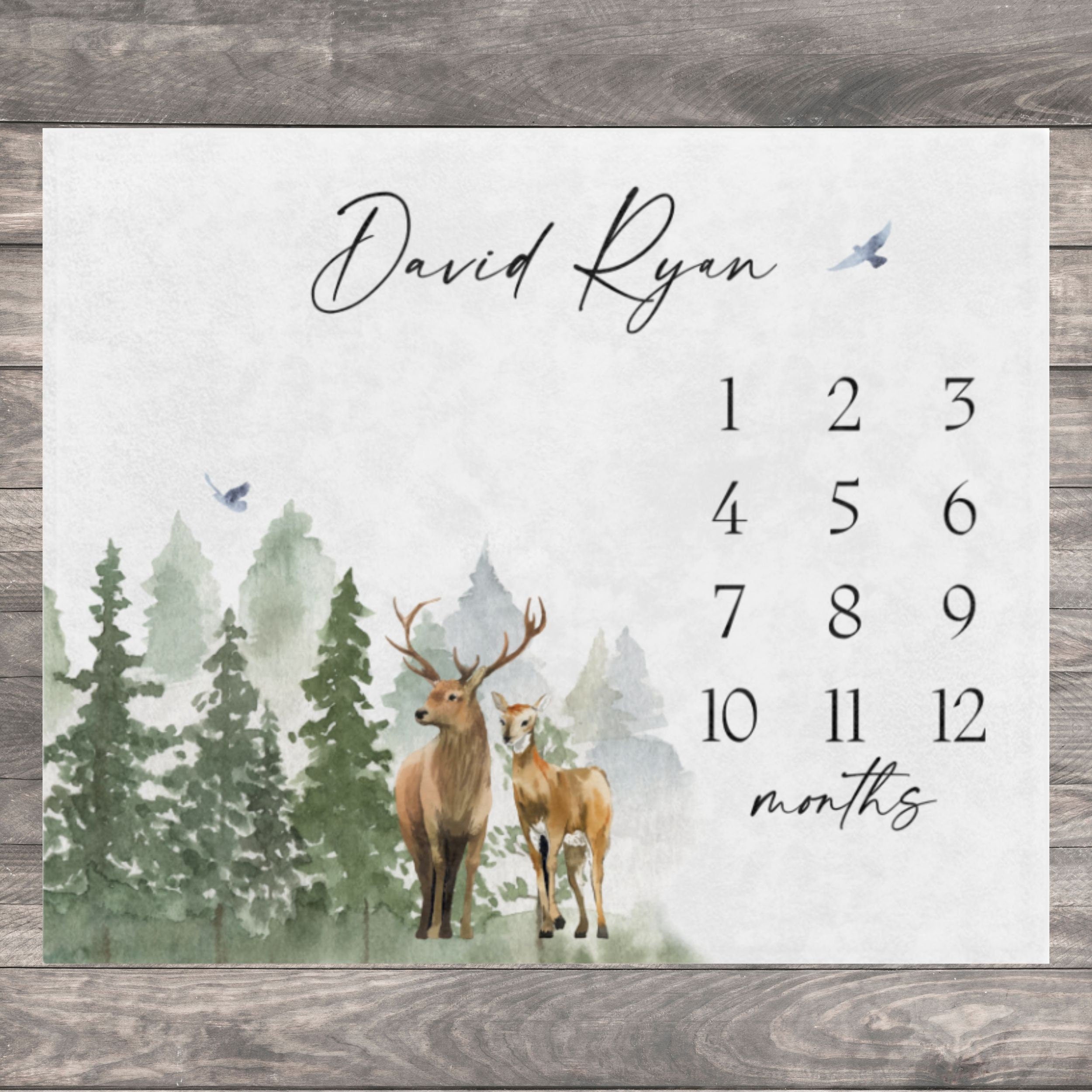Deer Forest Baby Milestone Blanket Boy, Buck Month Blanket, First Year Calendar Monthly Growth Blanket, Mountain Milestone, Baby Shower Gift