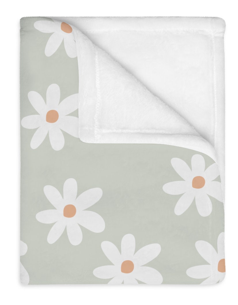 Sage Daisy Baby Milestone Blanket Girl, Daisy Floral Monthly Growth Chart, Personalized Custom Name Month Blanket, Neutral Baby Shower Gift