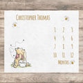 Classic Winnie Bear Baby Milestone Blanket Boy, First Year Calendar Monthly Growth Blanket Girl, Personalized Name Month Baby Shower Gift