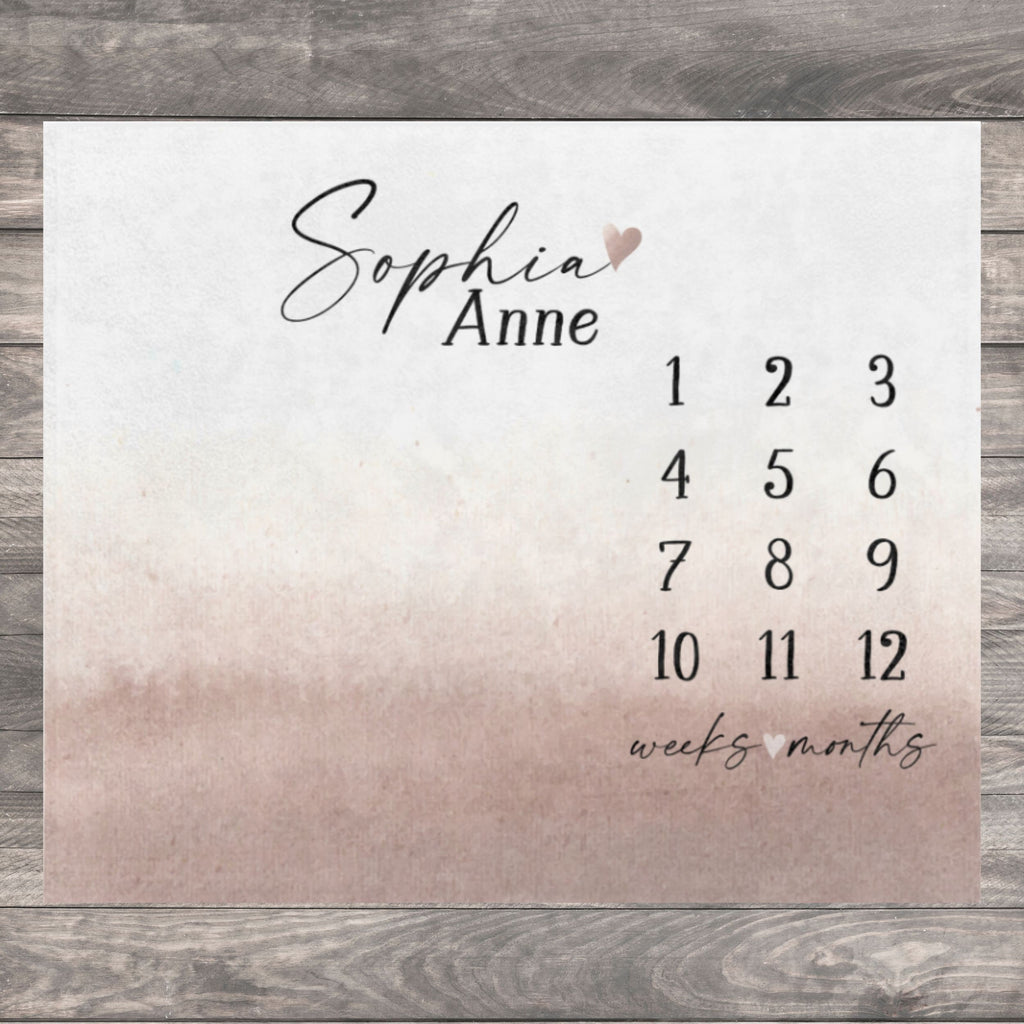 Baby Milestone Blanket Girl, First Year Calendar Monthly Growth Blanket, Personalized Name Month Mat, Newborn Girl Blanket, Baby Shower Gift