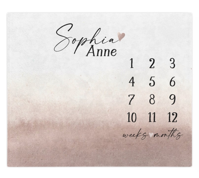 Baby Milestone Blanket Girl, First Year Calendar Monthly Growth Blanket, Personalized Name Month Mat, Newborn Girl Blanket, Baby Shower Gift
