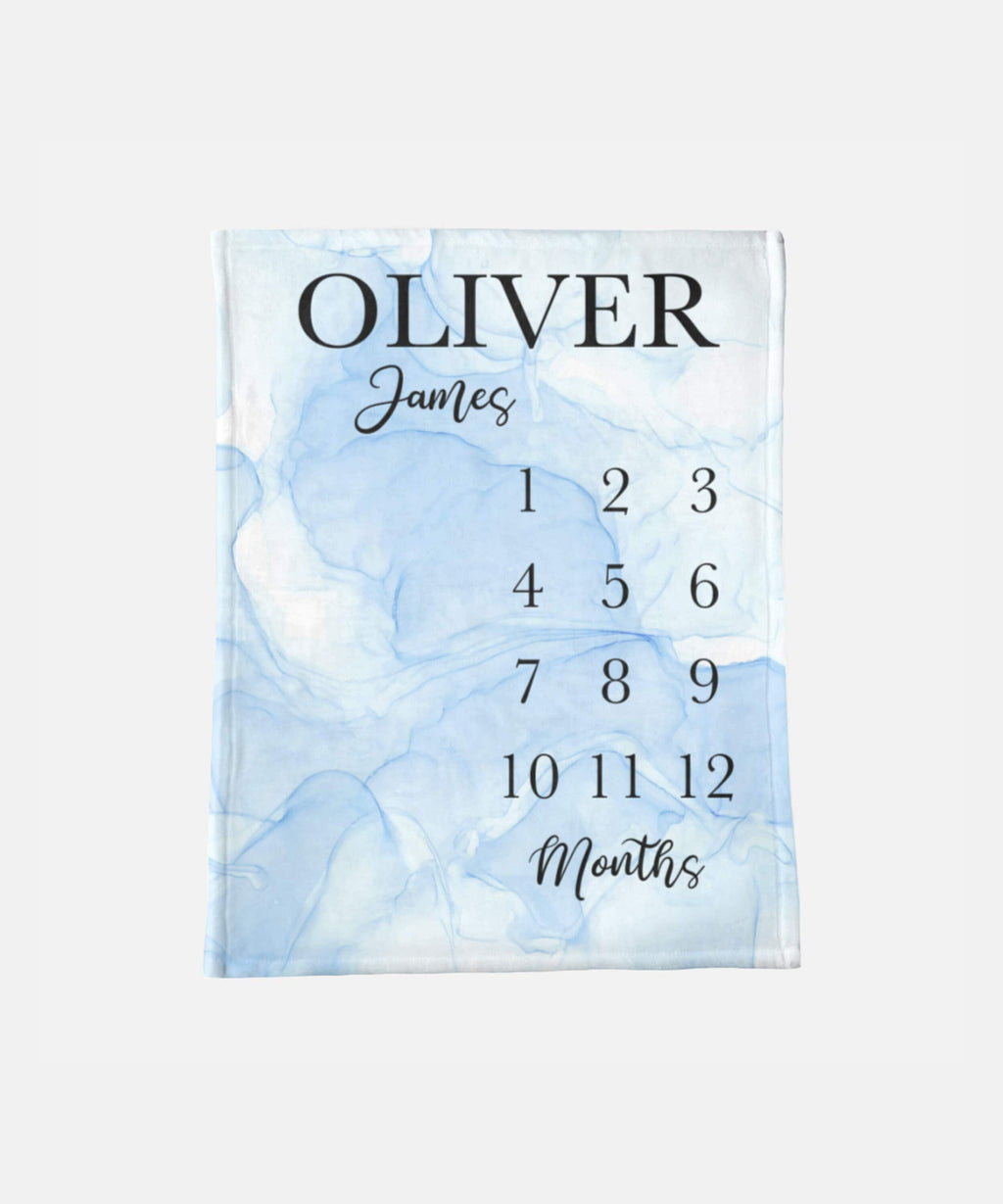 Baby Milestone Blanket Boy, Marble Watercolor Personalized Name Month Blanket, First Year Calendar Monthly Growth Chart, Baby Shower Gift
