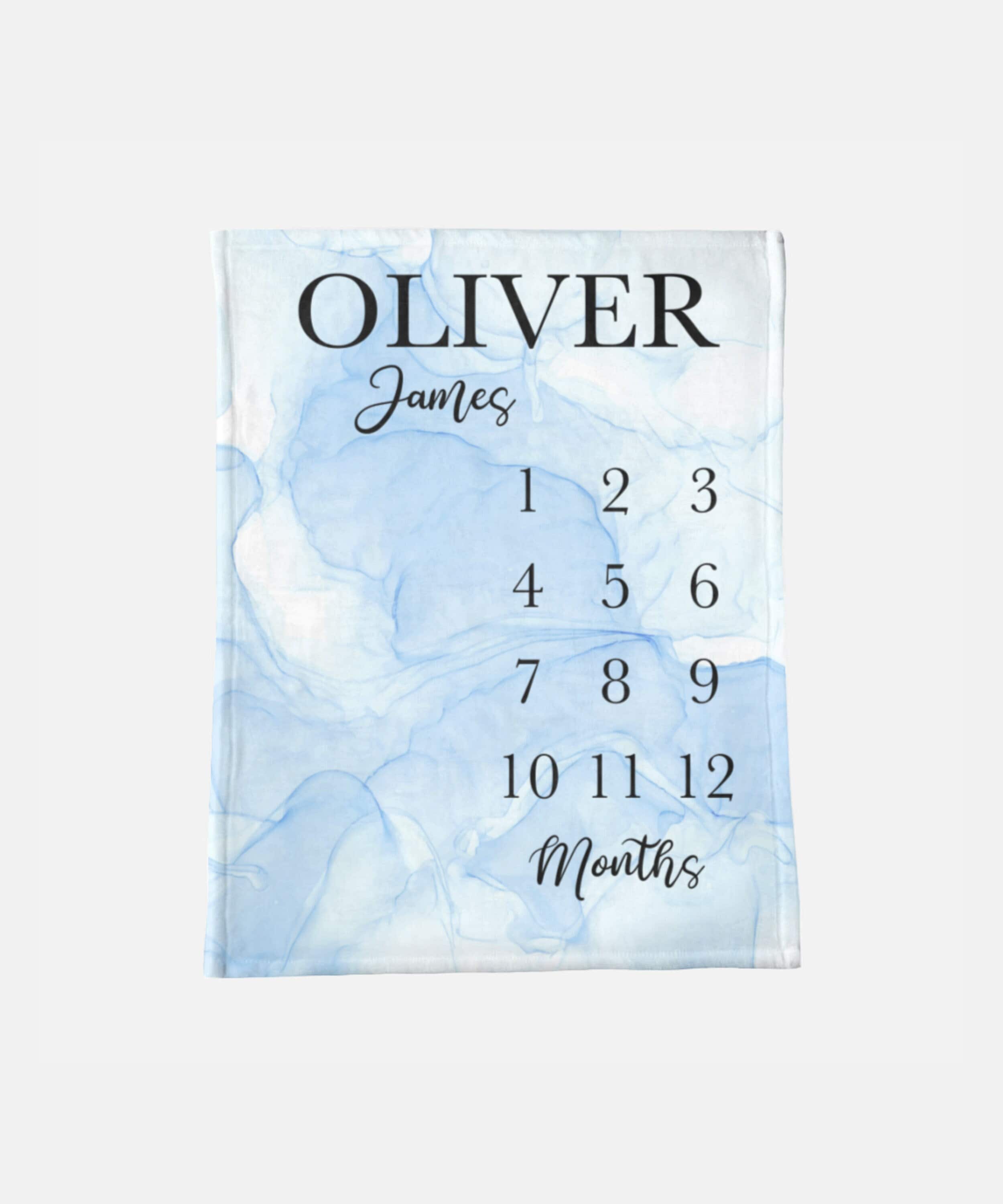 Baby Milestone Blanket Boy, Marble Watercolor Personalized Name Month Blanket, First Year Calendar Monthly Growth Chart, Baby Shower Gift