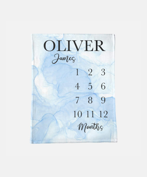 Baby Milestone Blanket Boy, Marble Watercolor Personalized Name Month Blanket, First Year Calendar Monthly Growth Chart, Baby Shower Gift