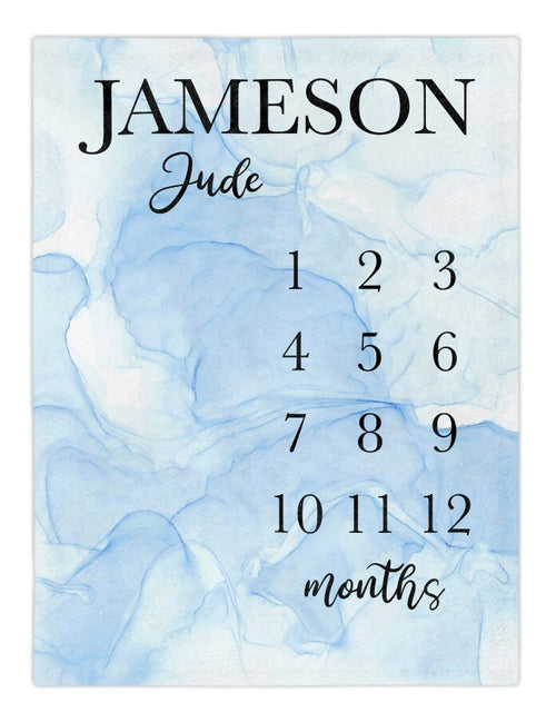 Baby Milestone Blanket Boy, Marble Watercolor Personalized Name Month Blanket, First Year Calendar Monthly Growth Chart, Baby Shower Gift