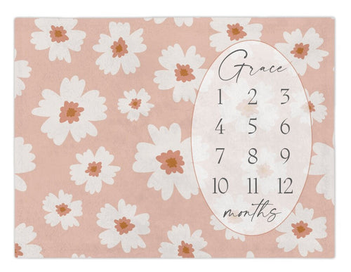 Boho Baby Milestone Blanket Girl, Personalized First Year Calendar Monthly Growth Blanket, Daisy Custom Name Month Blanket, Baby Shower Gift