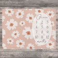Boho Baby Milestone Blanket Girl, Personalized First Year Calendar Monthly Growth Blanket, Daisy Custom Name Month Blanket, Baby Shower Gift