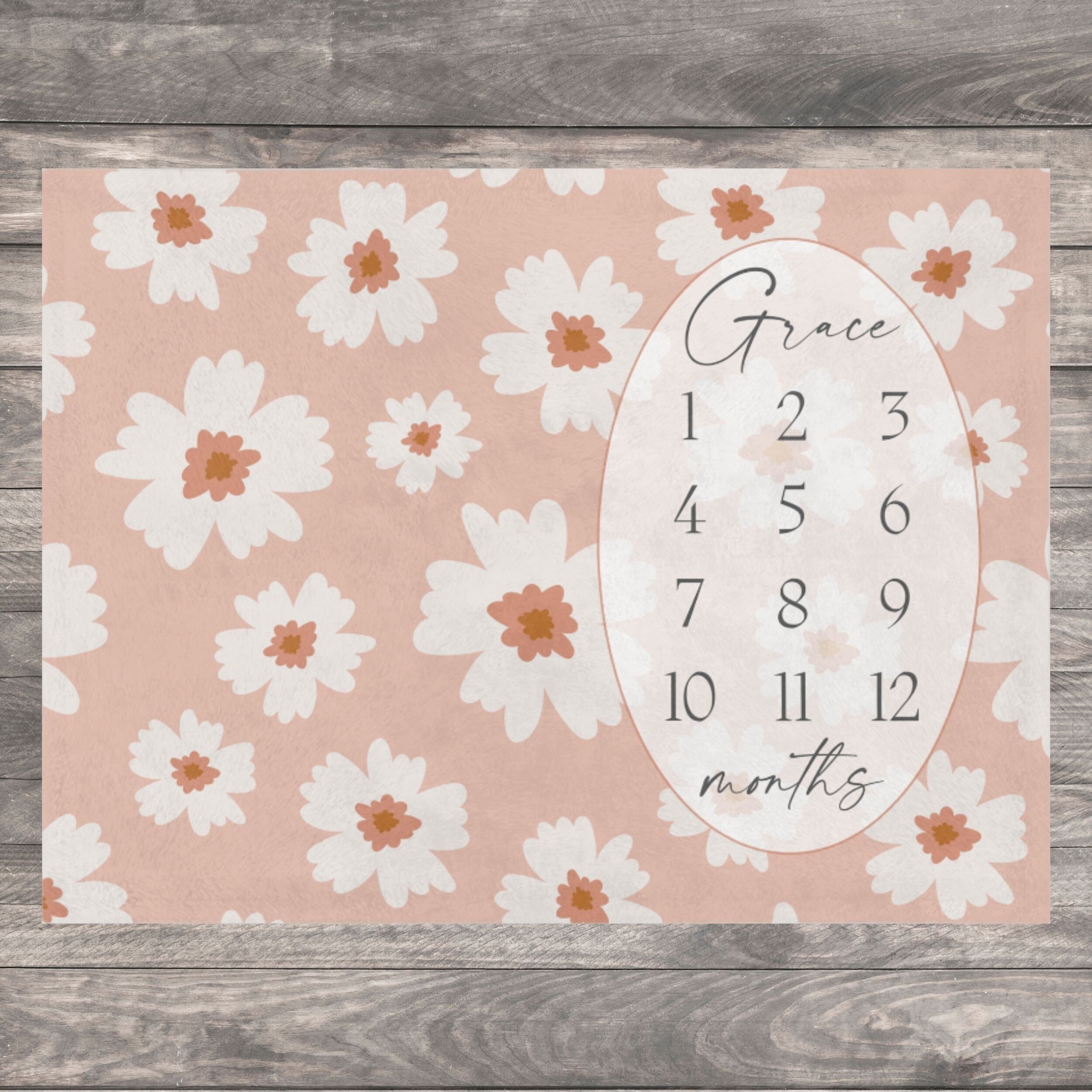 Boho Baby Milestone Blanket Girl, Personalized First Year Calendar Monthly Growth Blanket, Daisy Custom Name Month Blanket, Baby Shower Gift