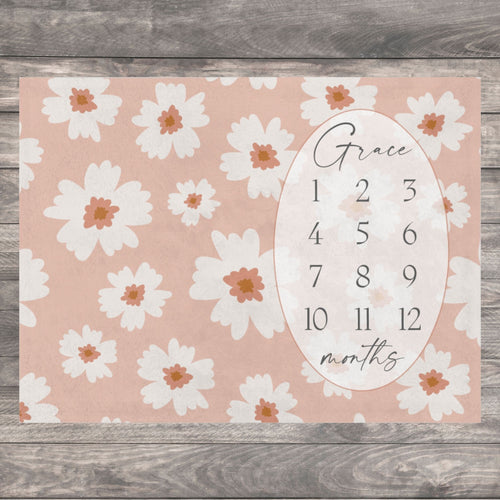 Boho Baby Milestone Blanket Girl, Personalized First Year Calendar Monthly Growth Blanket, Daisy Custom Name Month Blanket, Baby Shower Gift