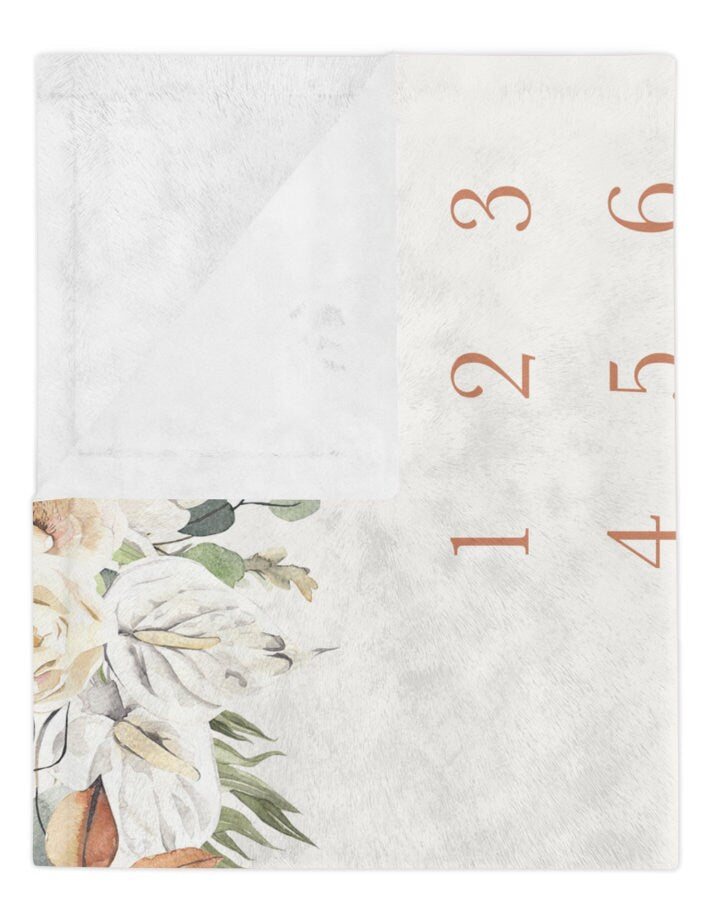 Personalized Boho Floral Baby Milestone Blanket, Rustic Monthly Growth Tracker, Terracotta Fall Month Blanket, Autumn baby announcement