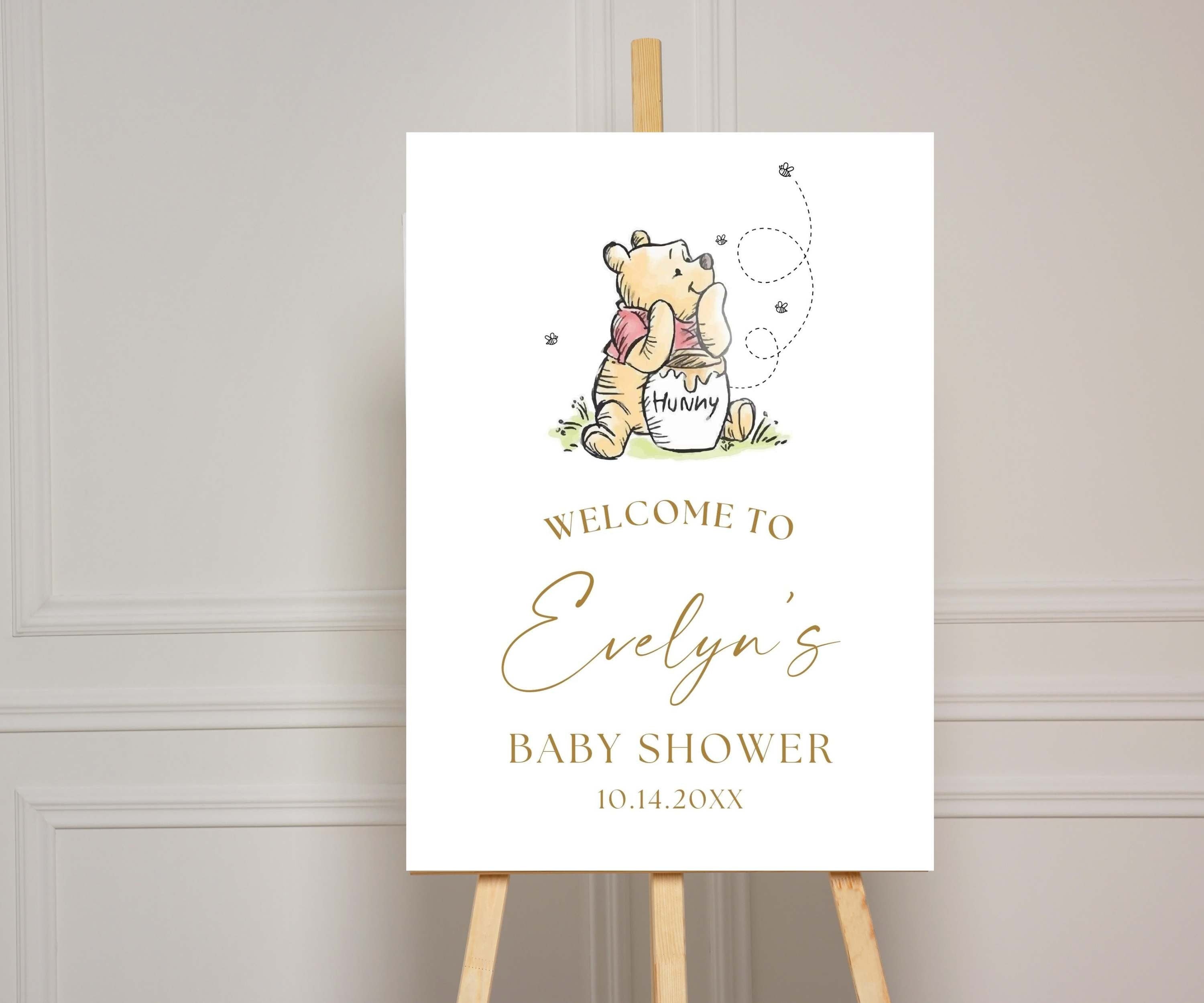 Classic Winnie Bear Baby Shower Welcome Sign, Teddy Bear Party Poster, Gender Neutral Birthday, Vintage Storybook Sign, Digital Download