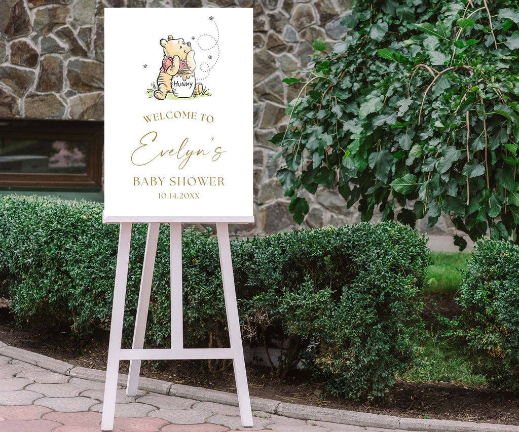Classic Winnie Bear Baby Shower Welcome Sign, Teddy Bear Party Poster, Gender Neutral Birthday, Vintage Storybook Sign, Digital Download