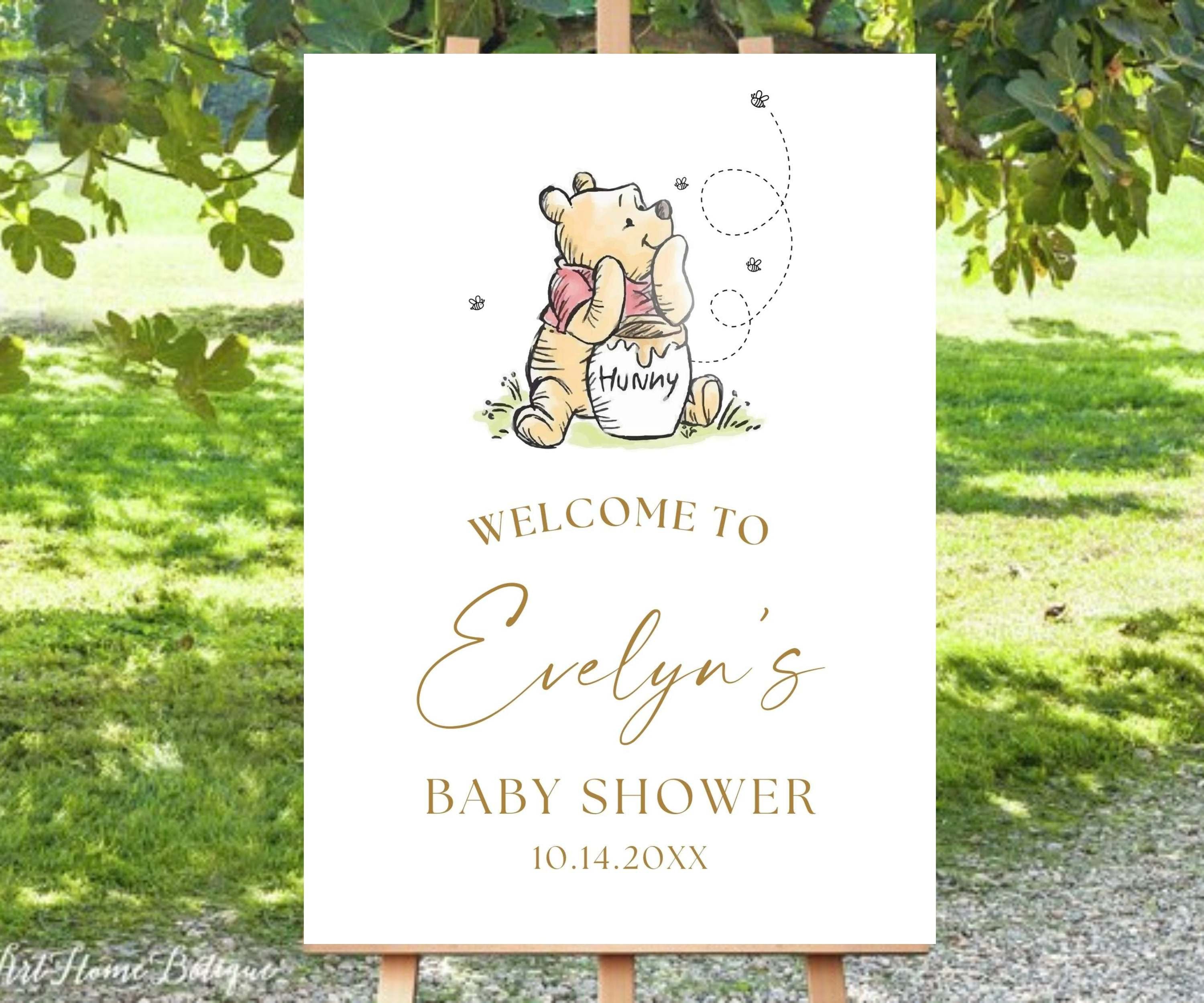Classic Winnie Bear Baby Shower Welcome Sign, Teddy Bear Party Poster, Gender Neutral Birthday, Vintage Storybook Sign, Digital Download