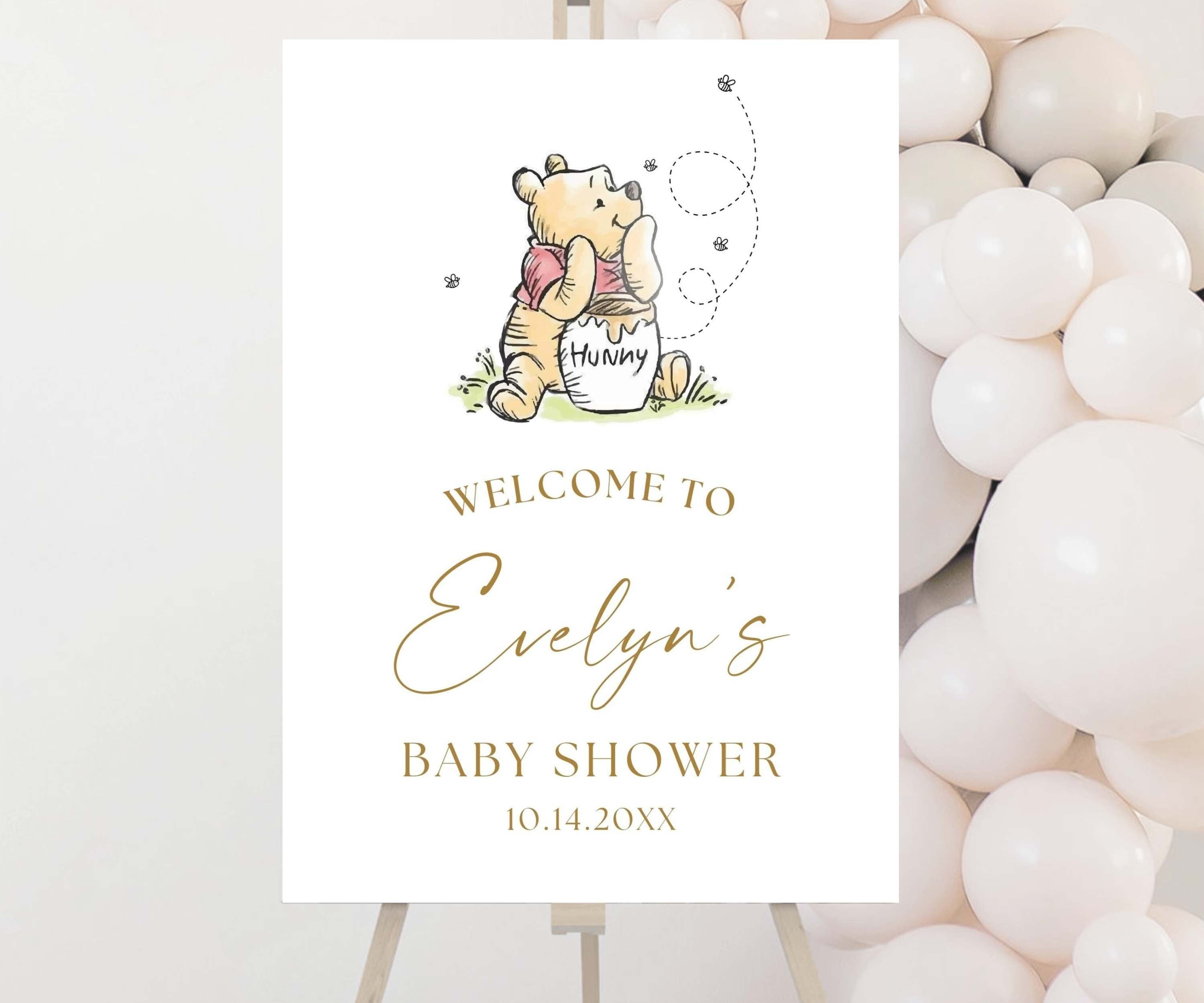 Classic Winnie Bear Baby Shower Welcome Sign, Teddy Bear Party Poster, Gender Neutral Birthday, Vintage Storybook Sign, Digital Download