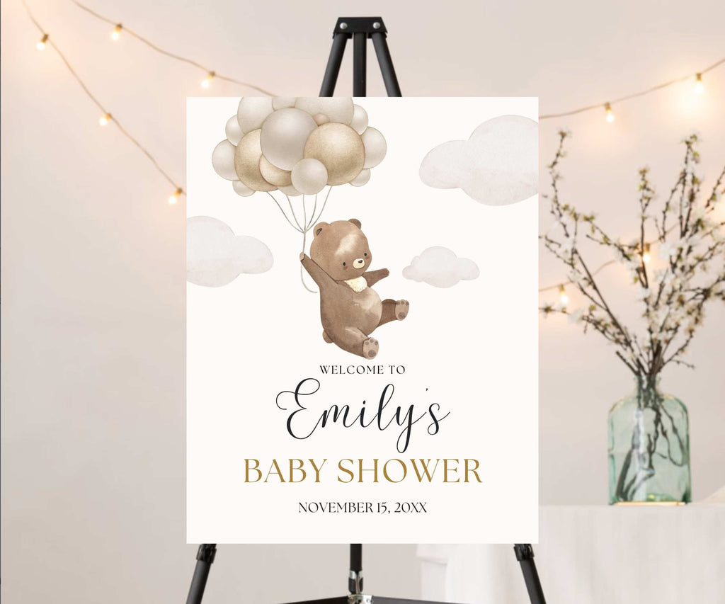 Teddy Bear Baby Shower Welcome Sign, We Can Bearly Wait Bear Baby Party Poster, Printed Gender Neutral Baby Shower Decor, Bear Baby Sprinkle