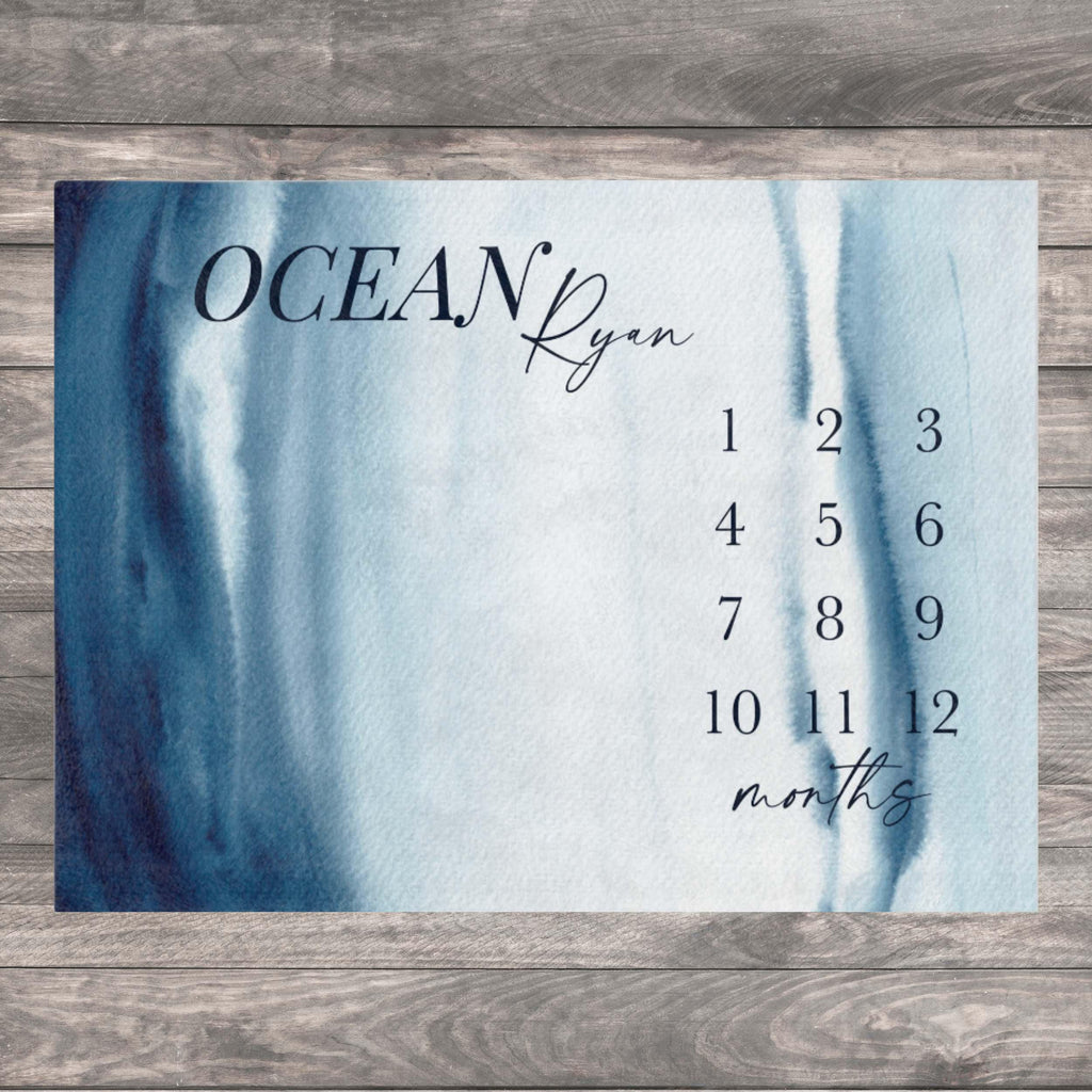 Ocean Baby Milestone Blanket Boy, Personalized First Year Calendar Monthly Growth Tracker, Newborn Boy Milestone Blanket, Baby Shower Gift