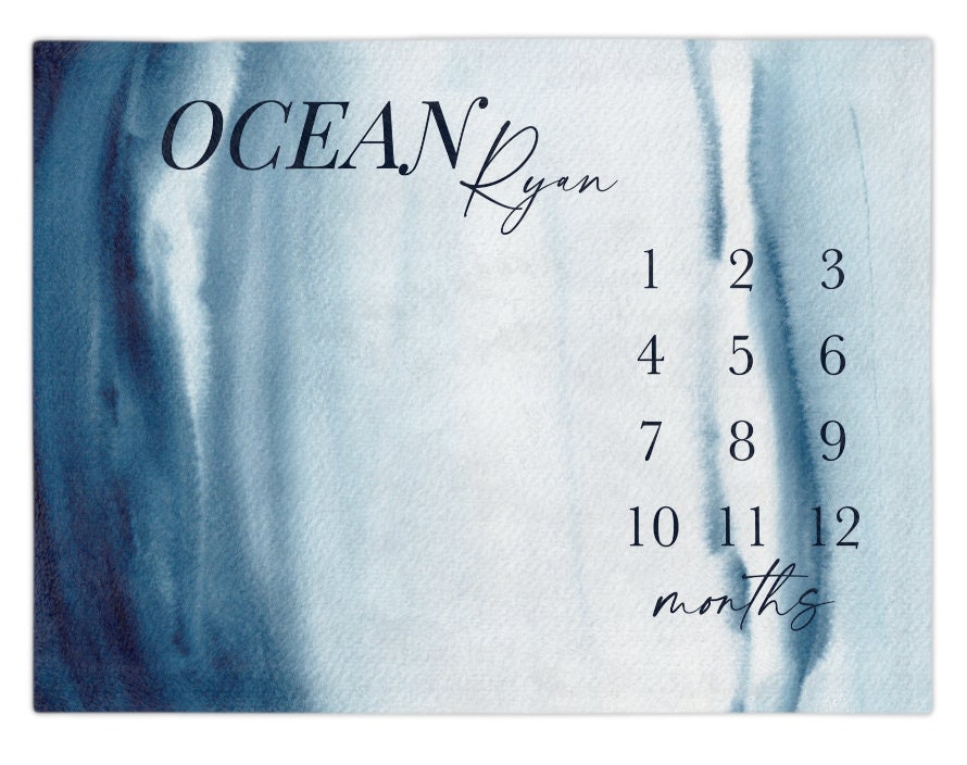 Ocean Baby Milestone Blanket Boy, Personalized First Year Calendar Monthly Growth Tracker, Newborn Boy Milestone Blanket, Baby Shower Gift