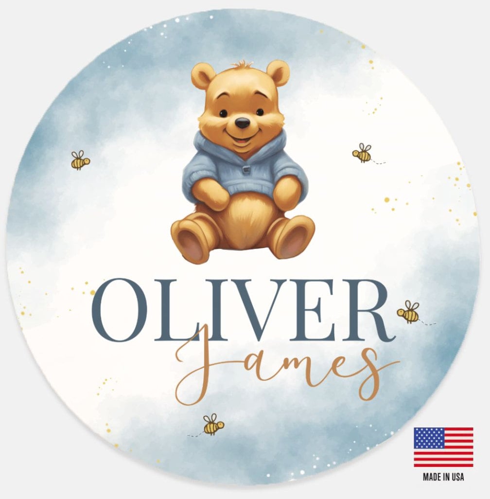 Pooh Bear Baby Birth Stat Announcement, Personalized Wood Name Sign, Nursery Wall Decor Boy, Hospital Baby Sign, Baby Shower Gift