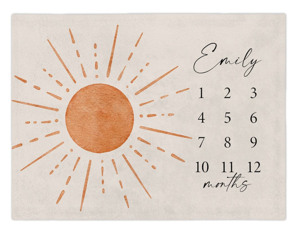 Sun Baby Milestone Blanket, Boho Month Blanket, Sunshine Nursery Decor, Gender Neutral Baby Growth Blanket, Personalized Newborn Gift