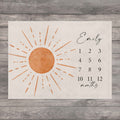 Sun Baby Milestone Blanket, Boho Month Blanket, Sunshine Nursery Decor, Gender Neutral Baby Growth Blanket, Personalized Newborn Gift