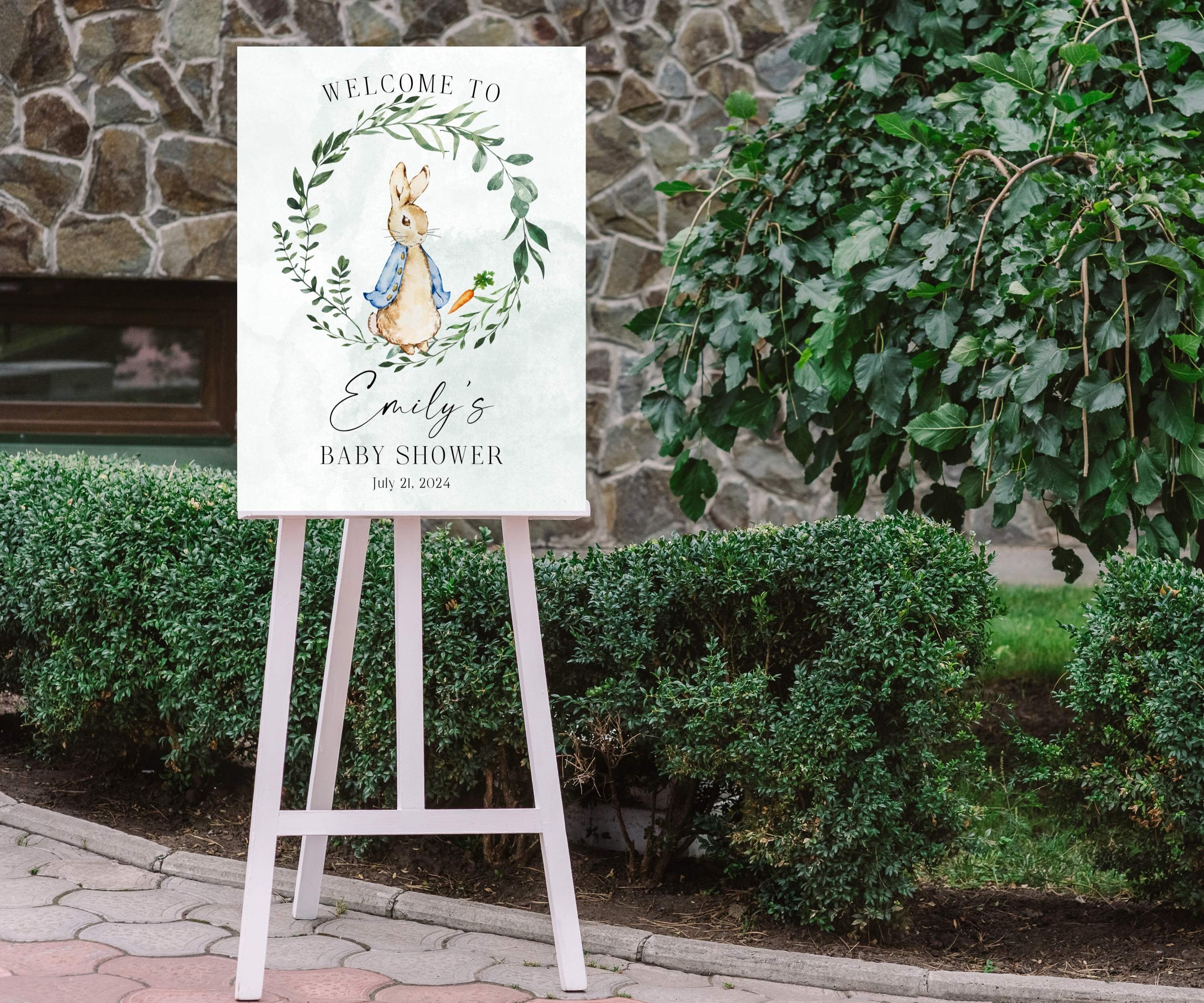Vintage Rabbit Baby Shower Welcome Sign, Some Bunny Shower Poster, Sage Green Printed Foam Board, Neutral Baby Sprinkle, Storybook Sign