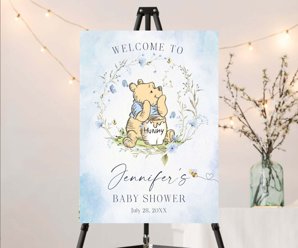 Storybook Bear Baby Shower Welcome Sign, Blue Floral Wildflower Foam Board, Vintage Bear Baby Sprinkle Poster, Baby Shower Decor