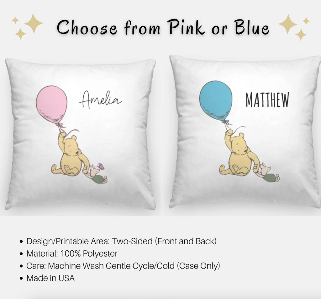 Personalized Vintage Bear Pillow, Nursery Decor, Baby Bear Pillowcase, Artisan Name Throw Pillow, Newborn Baby Shower Gift