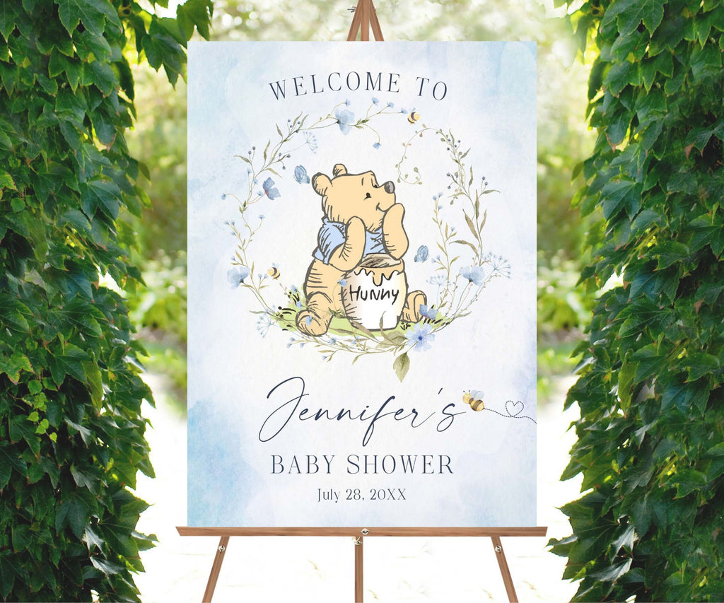 Storybook Bear Baby Shower Welcome Sign, Blue Floral Wildflower Foam Board, Vintage Bear Baby Sprinkle Poster, Baby Shower Decor