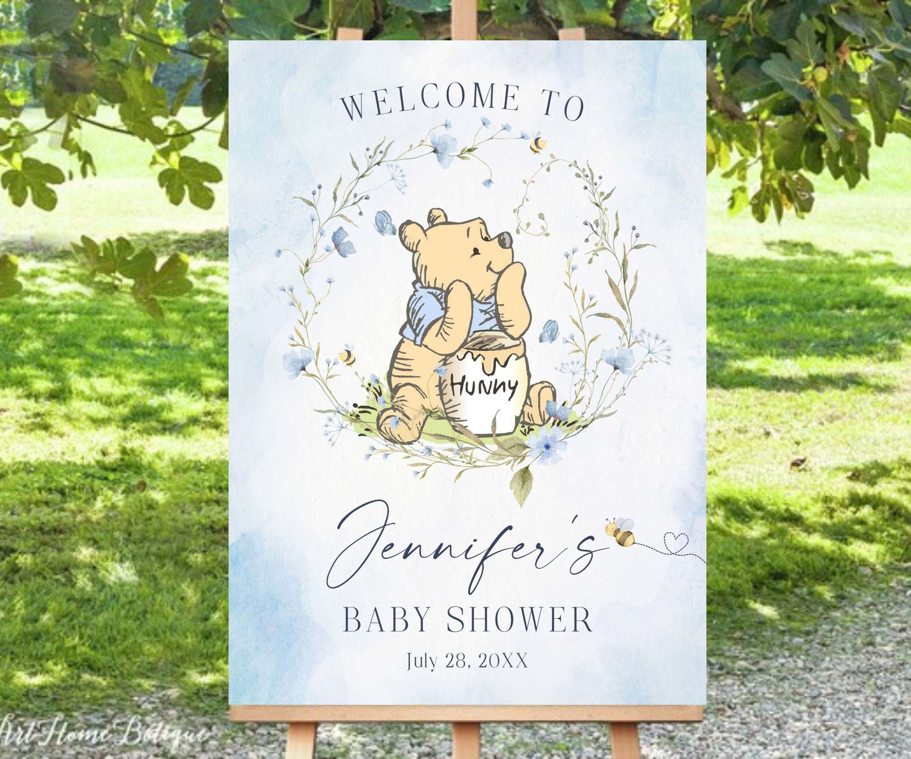 Storybook Bear Baby Shower Welcome Sign, Blue Floral Wildflower Foam Board, Vintage Bear Baby Sprinkle Poster, Baby Shower Decor