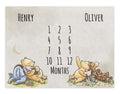 Pooh Bear Twins Baby Month Blanket, Personalized Name Monthly Milestone Blanket, Twin Winnie Neutral Nursery, Pooh Bear Twin Baby Gift