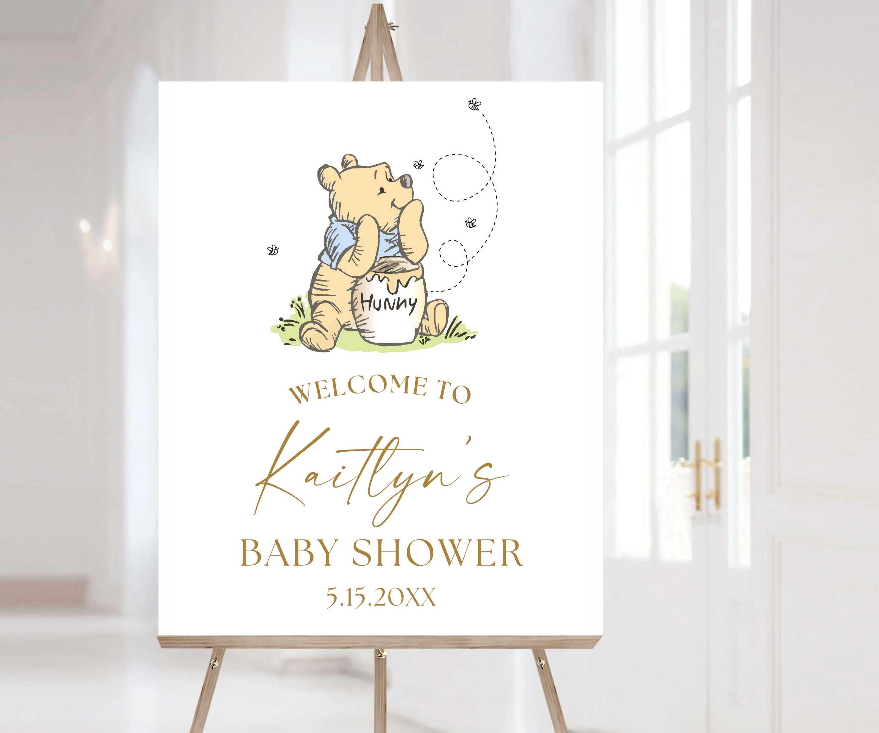 Vintage Winnie Baby Shower Welcome Sign, Bear Poster, Gender Neutral Party Decor, Bear Baby Sprinkle, Storybook Hundred Acre Wood Decor