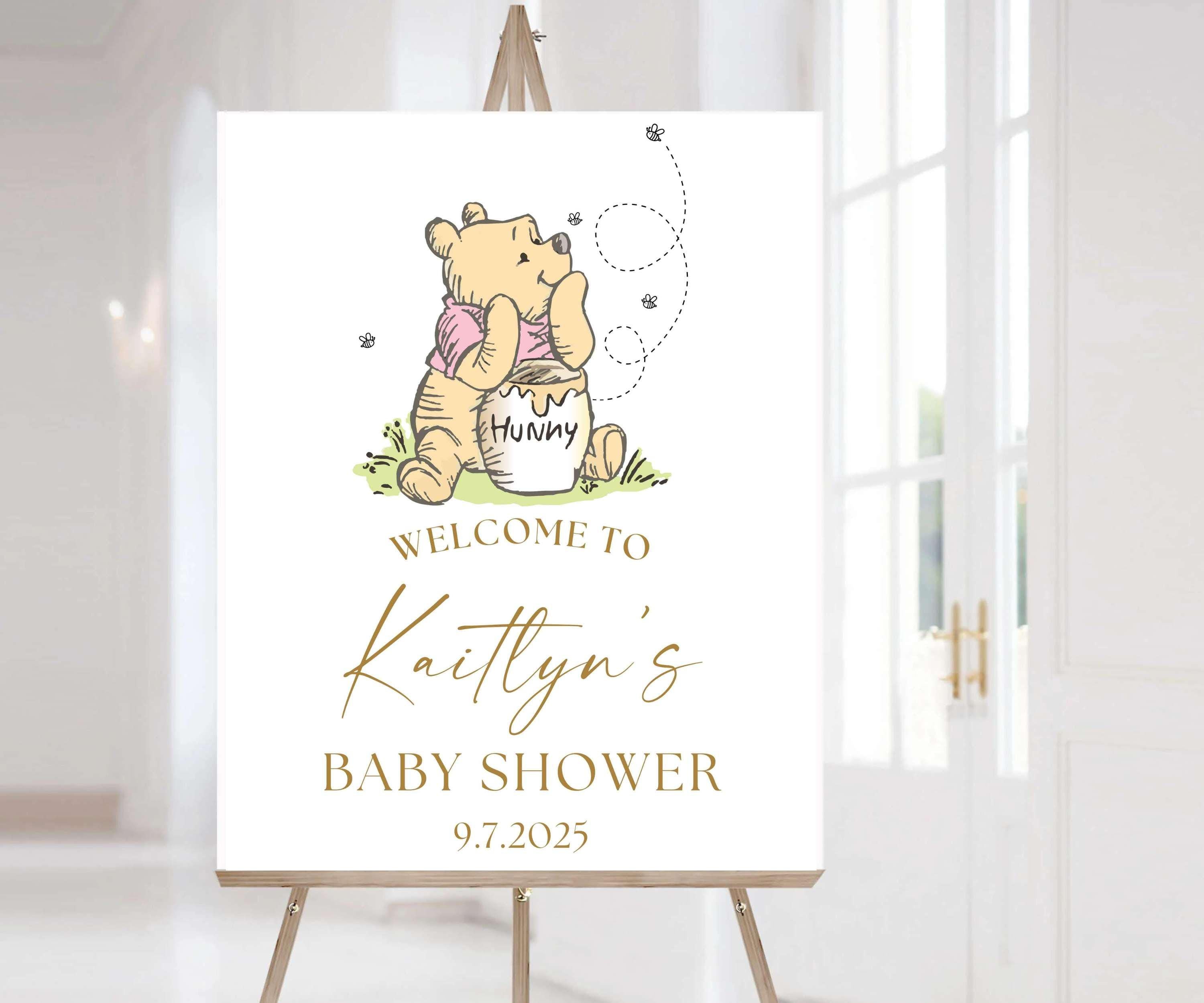 Vintage Winnie Baby Shower Welcome Sign, Bear Poster, Gender Neutral Party Decor, Bear Baby Sprinkle, Storybook Hundred Acre Wood Decor
