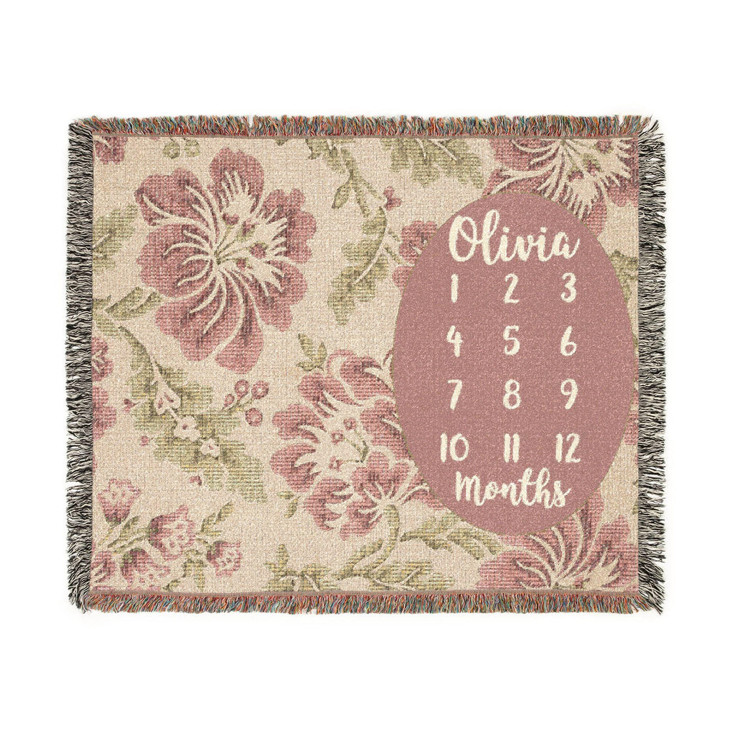 Wild flower Baby Milestone Woven Blanket, Personalized Calendar Monthly Growth Mat, Boho Floral Month Newborn Blanket, Baby Shower Gift