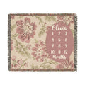 Wild flower Baby Milestone Woven Blanket, Personalized Calendar Monthly Growth Mat, Boho Floral Month Newborn Blanket, Baby Shower Gift