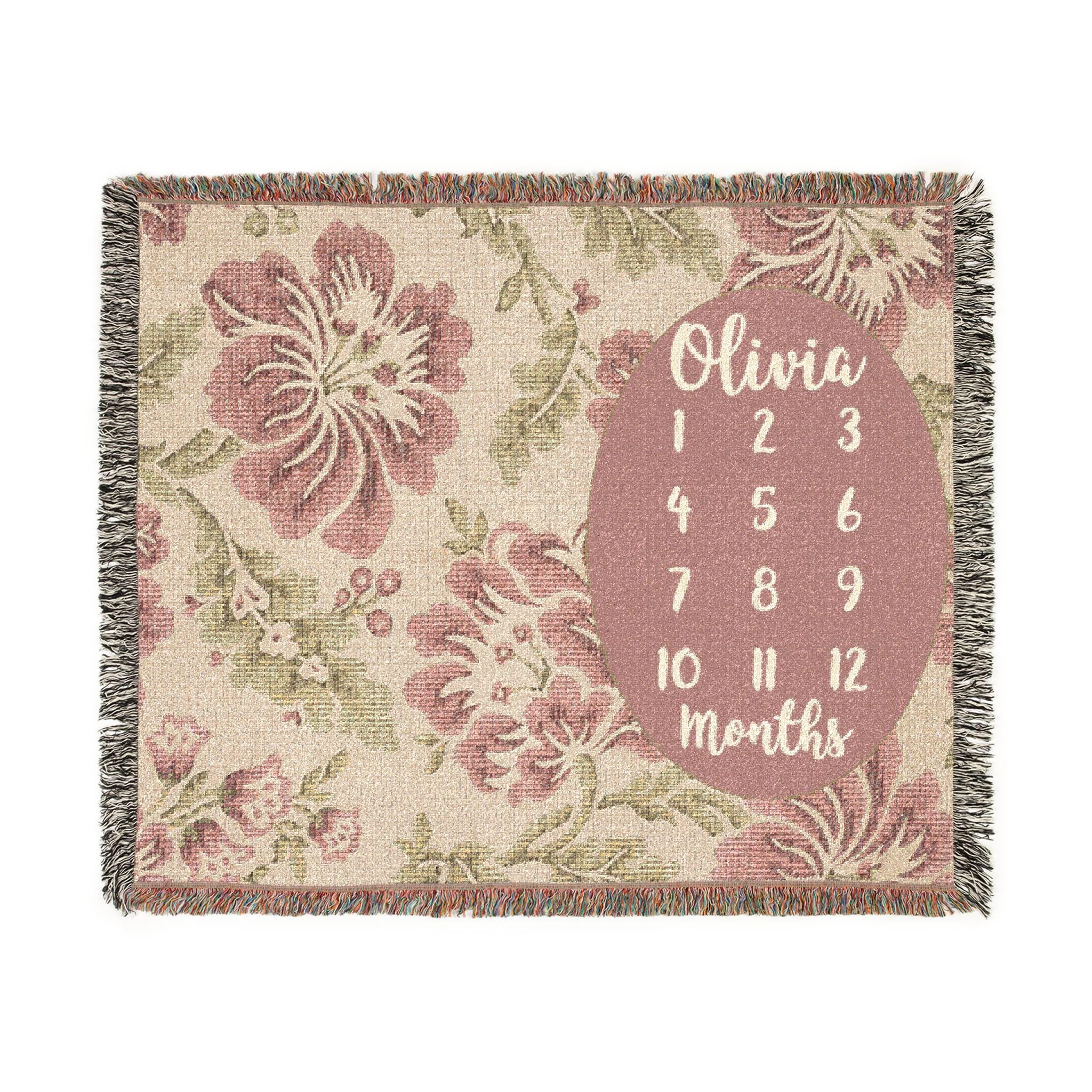 Wild flower Baby Milestone Woven Blanket, Personalized Calendar Monthly Growth Mat, Boho Floral Month Newborn Blanket, Baby Shower Gift