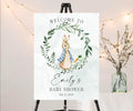 This Vintage Rabbit Baby Shower Welcome Sign adds a personalized and charming touch to your upcoming celebration. Featuring a Classic Bunny design adorned with a green watercolor wreath and a stunning green watercolor background. The elegant gender neutral design adds a classic touch, which allows you to warmly greet your guests and celebrate in style.  We can personalize your Event Signs and invitations for any occasion such as a baby sprinkle, First Birthday, "Some Bunny" themes to n